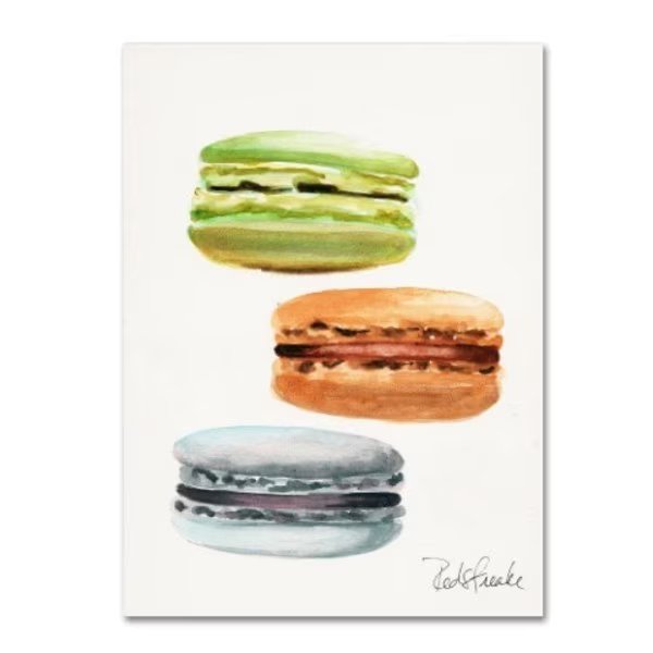 Jennifer Redstreake '3 Macarons No Words' Canvas Art, 18x24, Trademark Fine Art, Mfr#: JR0002-C1824GG